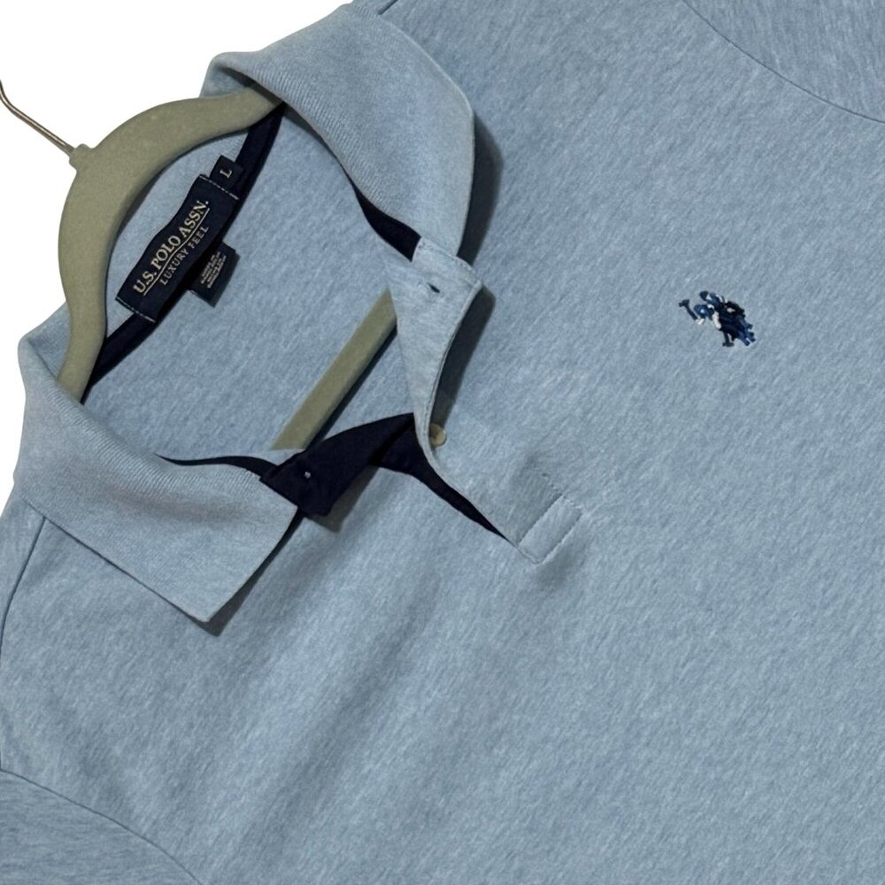 U.S. Polo Assn. Mens L Luxury Feel Light Blue Polo Shirt Size Excellent